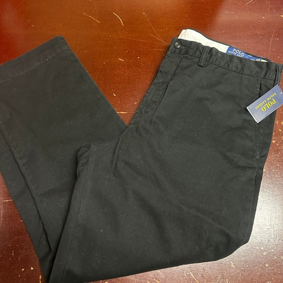 Polo Ralph Lauren Mens Black Flat Front Slash Pockets Classic Fit Chino Pant
